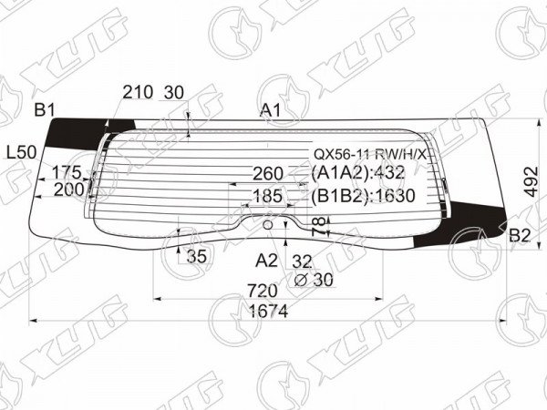 Стекло заднее (Цвет зеленый / Обогрев) Infiniti QX56 10-13  / QX80 13-20