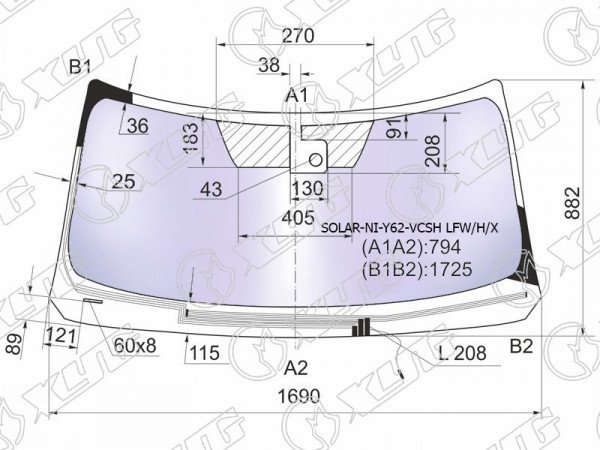 Стекло лобовое атермальное с обогревом щеток + дд NISSAN PATROL /INFINITI QX56 /80 10- (Solar-X защита