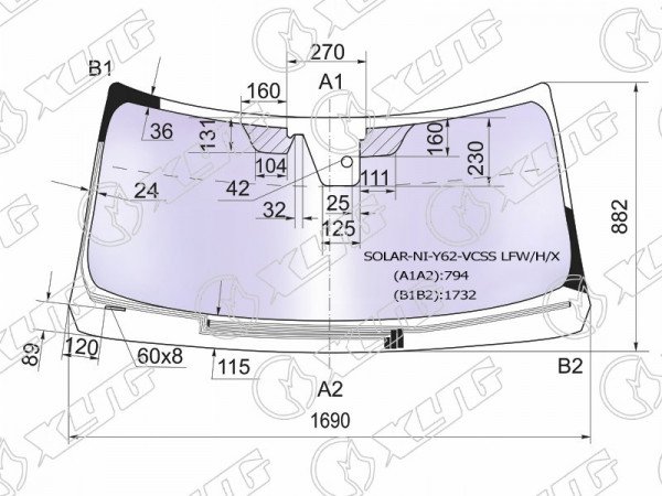 Стекло лобовое атермальное с обогревом щеток + дд + камера NISSAN PATROL /INFINITI QX56 /80 10- (Solar