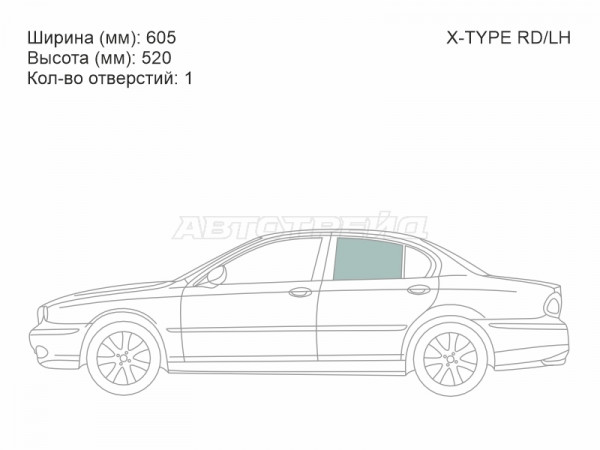 Стекло боковое опускное (Сзади / Слева / Цвет зеленый) Jaguar X-Type 01-09