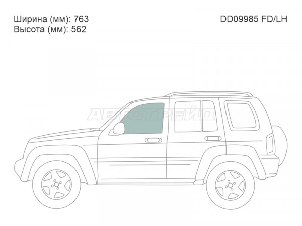 Стекло боковое опускное (Спереди / Слева / Цвет зеленый) Jeep Cherokee 01-07  / Liberty 01-07
