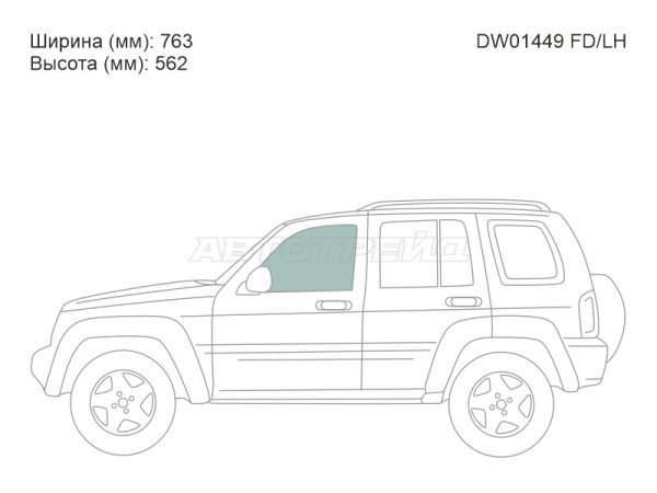 Стекло боковое опускное (Спереди / Слева / Цвет зеленый) Jeep Cherokee 01-07  / Liberty 01-07