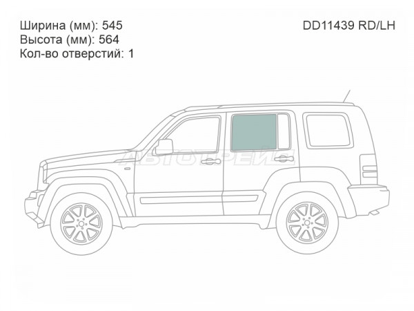 Стекло боковое опускное (Сзади / Слева / Цвет зеленый) Jeep Cherokee 07-14  / Liberty 07-12