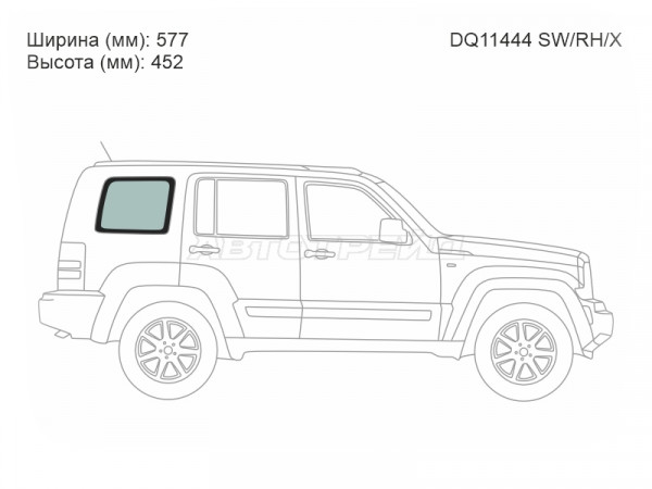 Стекло кузова боковое (не опускное) (Справа / Цвет зеленый) Jeep Cherokee 07-14  / Liberty 07-12