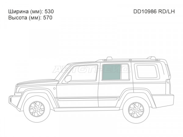 Стекло боковое опускное (Сзади / Слева / Цвет зеленый) Jeep Commander 05-10