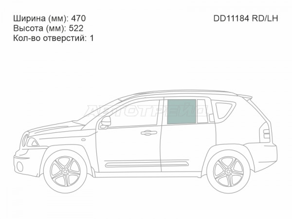 Стекло боковое опускное (Сзади / Слева / Цвет зеленый) Jeep Compass 06-15