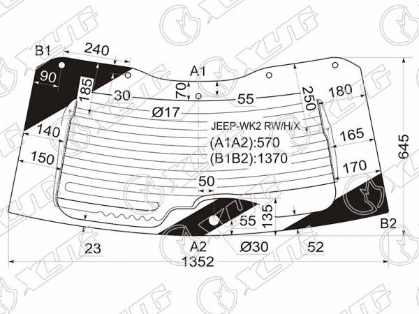Стекло заднее (Цвет зеленый / Обогрев) Jeep Grand Cherokee 10-22