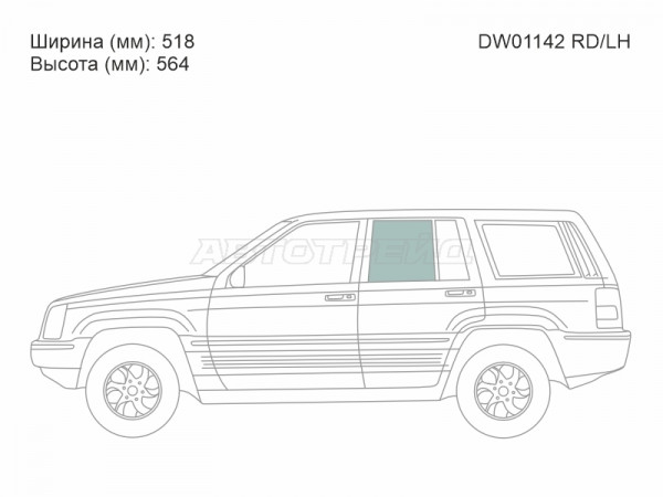 Стекло боковое опускное (Сзади / Слева / Цвет зеленый) Jeep Grand Cherokee 92-98