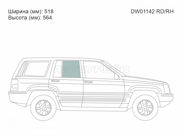 Стекло боковое опускное (Сзади / Справа / Цвет зеленый) Jeep Grand Cherokee 92-98