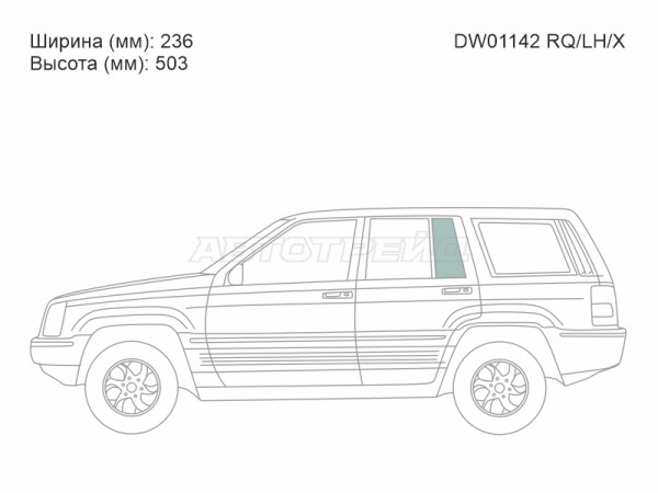 Стекло форточки (Сзади / Слева / Цвет зеленый) Jeep Grand Cherokee 92-98