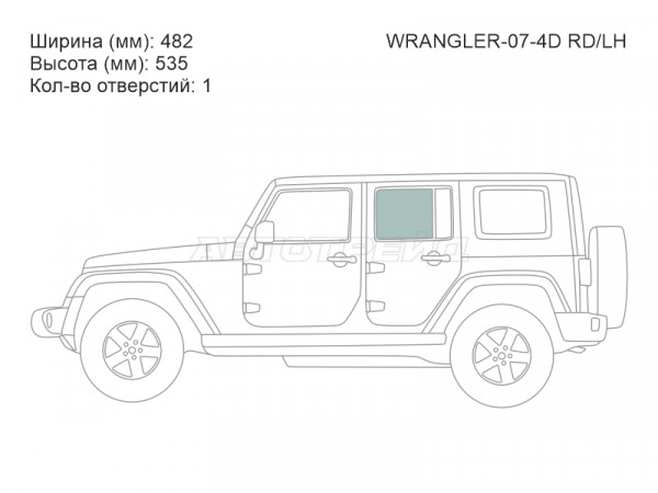 Стекло боковое опускное (Сзади / Слева / Цвет зеленый) Jeep Wrangler 06-18