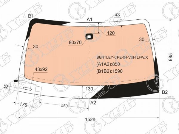 Стекло лобовое с обогревом щеток + дд BENTLEY CONTINENTAL GT CPE 03-11