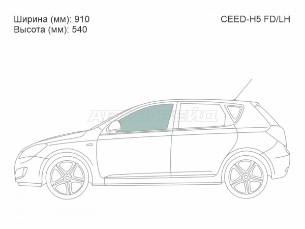 Стекло боковое опускное (Спереди / Слева / Цвет зеленый) Kia Ceed 06-12