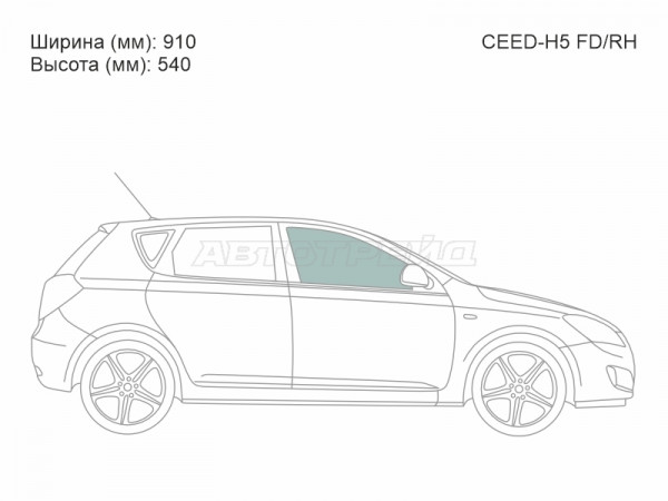 Стекло боковое опускное (Спереди / Справа / Цвет зеленый) Kia Ceed 06-12