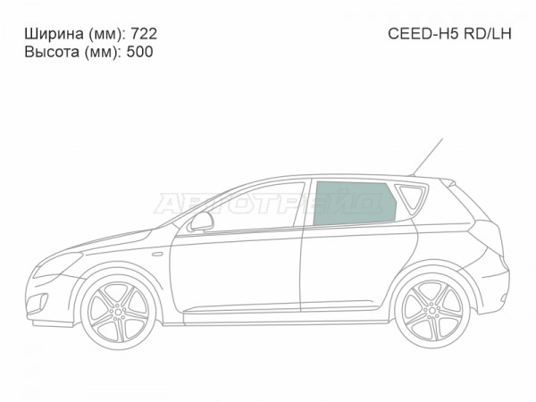 Стекло боковое опускное (Сзади / Слева / Цвет зеленый) Kia Ceed 06-12