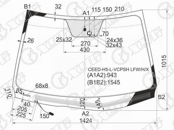 Стекло лобовое с обогревом щеток + дд KIA CEED 5D 06-12