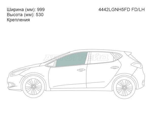 Стекло боковое опускное (Спереди / Слева / Цвет зеленый / Крепления) Kia Ceed 12-18