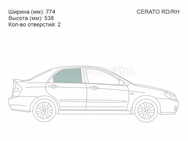 Стекло боковое опускное (Сзади / Справа / Цвет зеленый) Kia Cerato 04-09