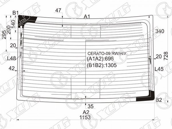 Стекло заднее с обогревом KIA FORTE /CERATO 4D 09-13