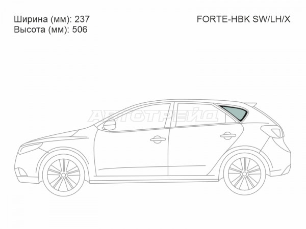 Стекло кузова боковое (не опускное) (Слева / Цвет зеленый) Kia Cerato 08-13  / Forte 08-13