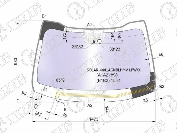 Стекло лобовое атермальное с обогревом щеток + дд KIA OPTIMA 4D 10-15 (Solar-X защита от ультрафиоле