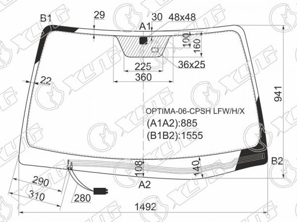 Стекло лобовое с обогревом щеток + дд KIA OPTIMA 4D 05-08