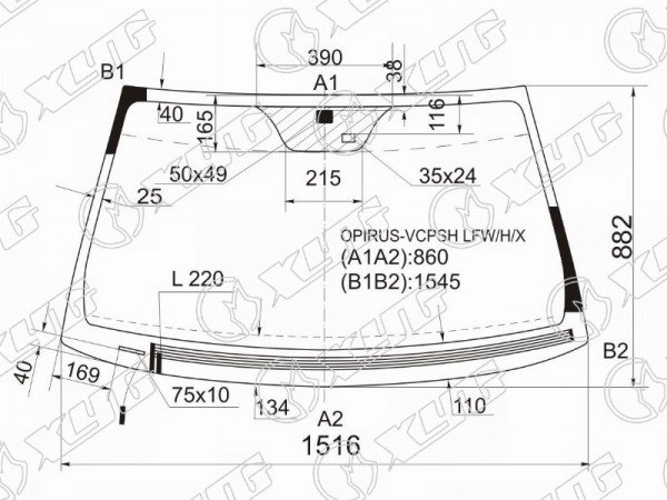 Стекло лобовое с обогревом щеток + дд KIA OPIRUS 4D 03-10
