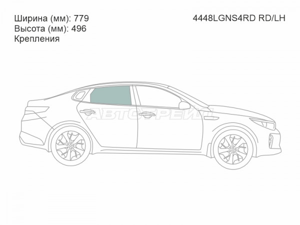 Стекло боковое опускное (Сзади / Справа / Цвет зеленый / Крепления) Kia Optima 16-21