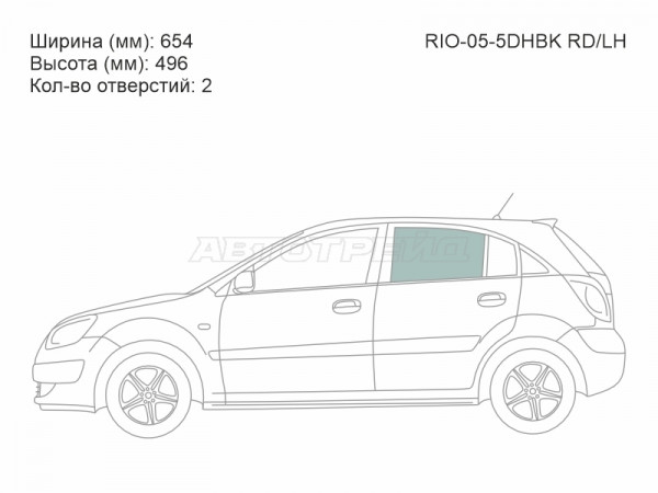 Стекло боковое опускное (Сзади / Слева / Цвет зеленый) Kia Rio 05-11  / Pride 05-09