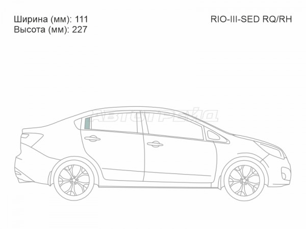 Стекло форточки (Сзади / Справа / Цвет зеленый / KOREA) Kia Rio 11-17  / Pride 11-17