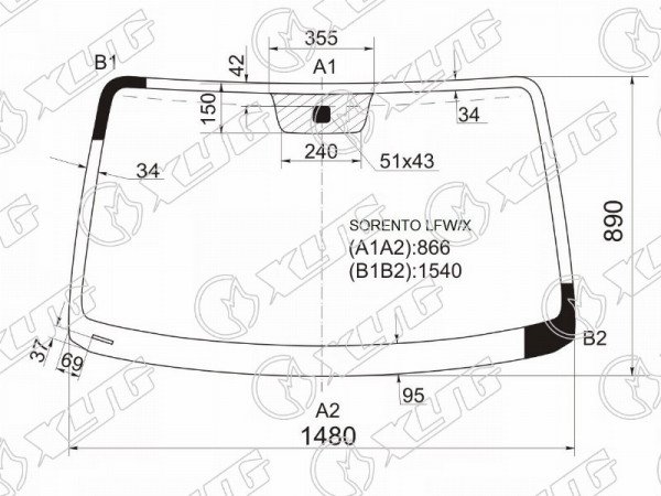 Стекло лобовое Kia Sorento 02-09