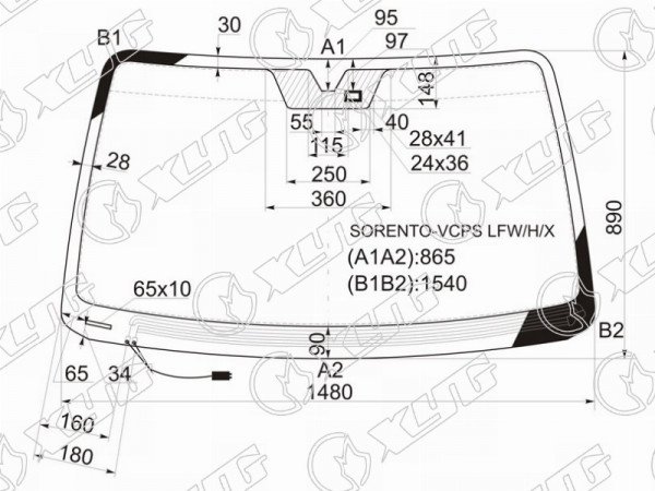 Стекло лобовое с обогревом щеток + дд KIA SORENTO I 06-09