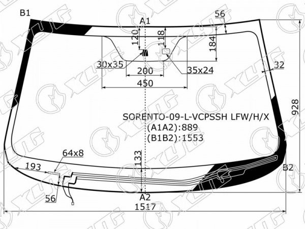 Стекло лобовое с обогревом щеток + дд KIA SORENTO II 09-12