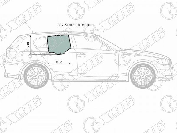 Стекло боковое опускное (Сзади / Справа / Цвет зеленый) BMW 1-Series 04-13