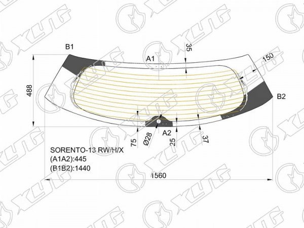 Стекло заднее (Цвет зеленый / Обогрев) Kia Sorento 12-21