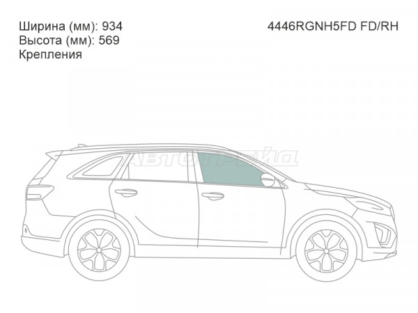 Стекло боковое опускное (Спереди / Справа / Цвет зеленый / Крепления) Kia Sorento 14-20  / Sorento Prime 14-20